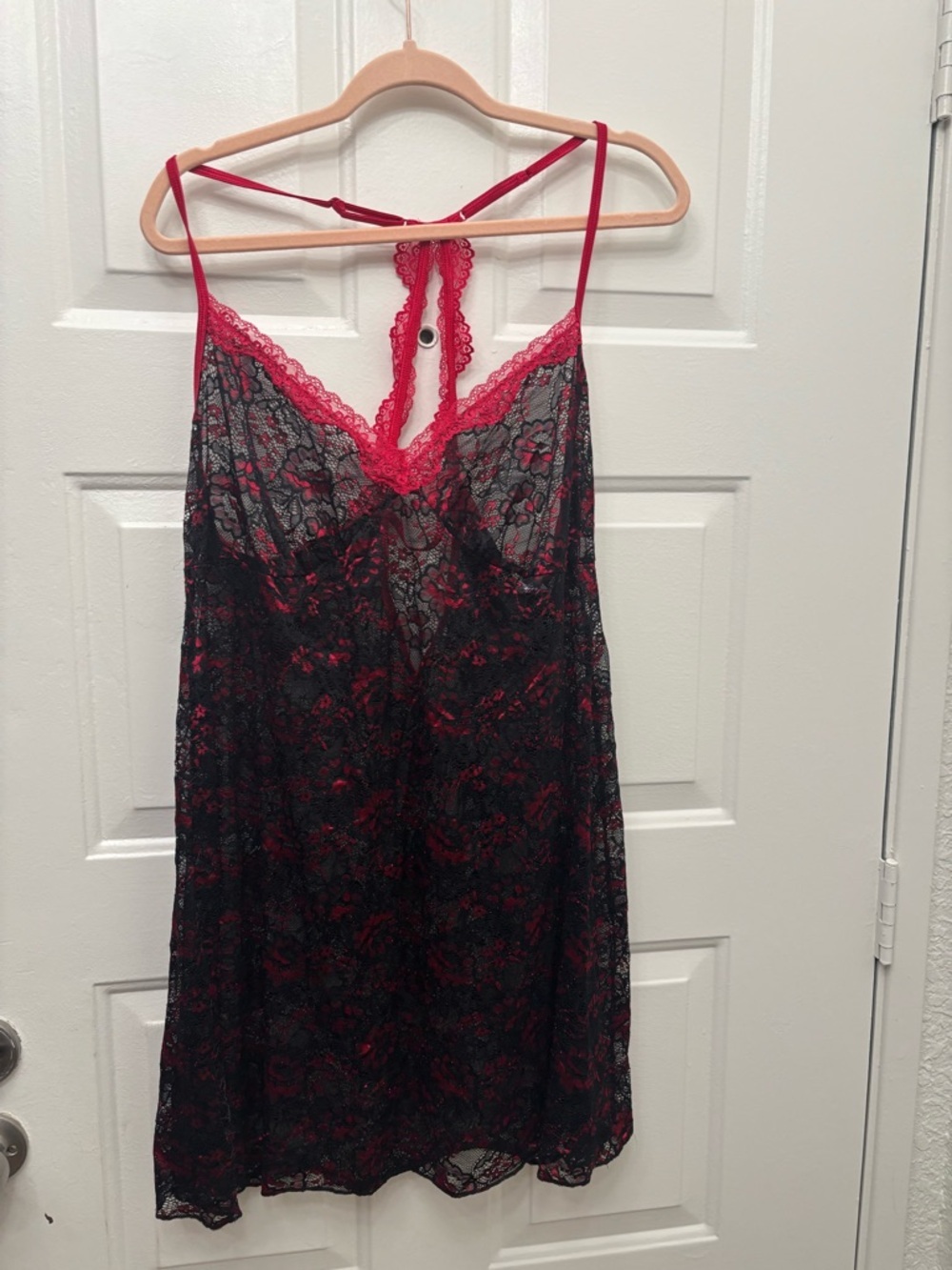 Secret Treasures Black Lace Chemise with Red Accents